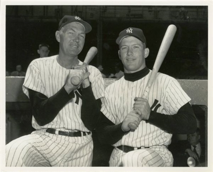 1956 Mickey Mantle Original Wire Photo with Bill Dickey 